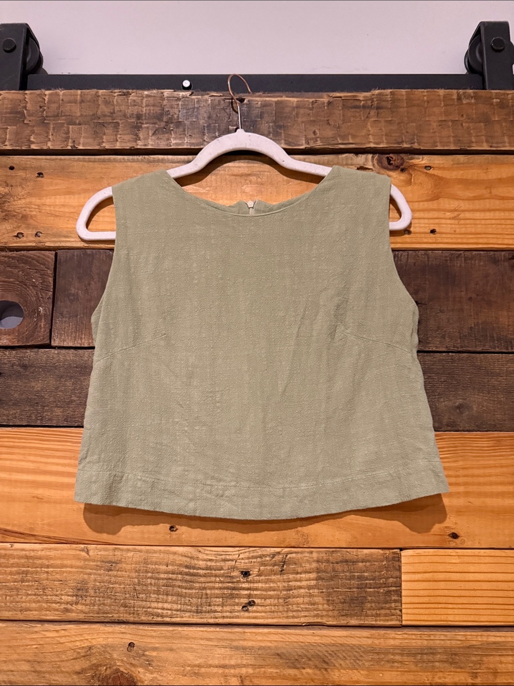 Cropped Sleeveless Linen Tank Top in Sage Green